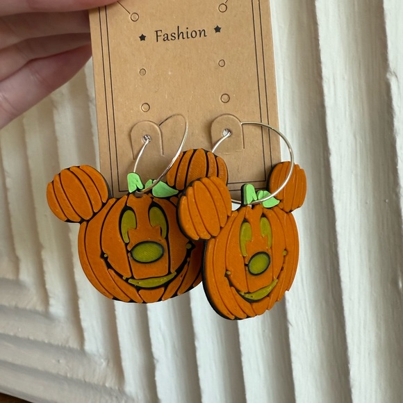 3D Printed Mickey Pumpkin Hoop Earrings Lightweight Halloween 🎃 - Picture 4 of 4